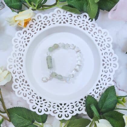 Prehnite with Opal Clear Quartz Silver Drop Crystal Bracelet