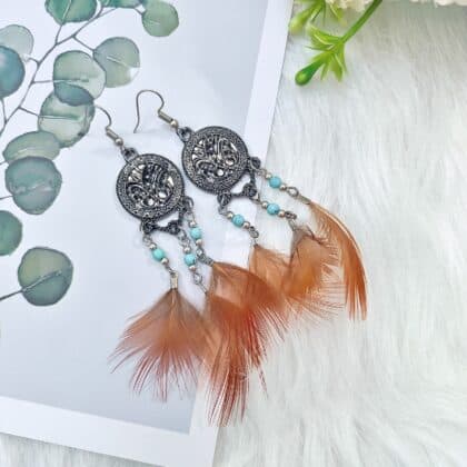 Silver Emblem Red Golden Pheasant Petite Feather Earrings