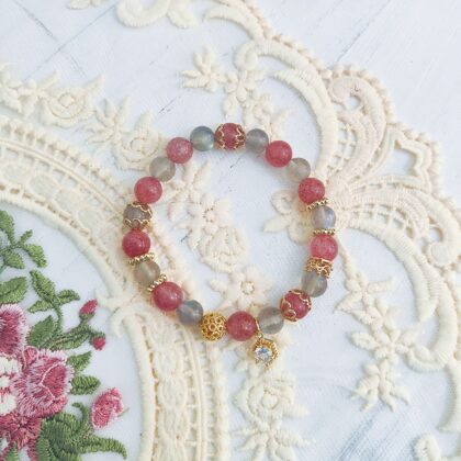 Star Speckled Strawberry Quartz with Grey Moonstone Crystal Bracelet