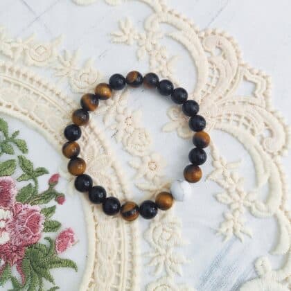 Tiger Eye Black Obsidian with Accent Howlite Crystal Bracelet