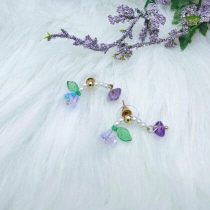 Amethyst Chip Crystal Vine Stud Earrings