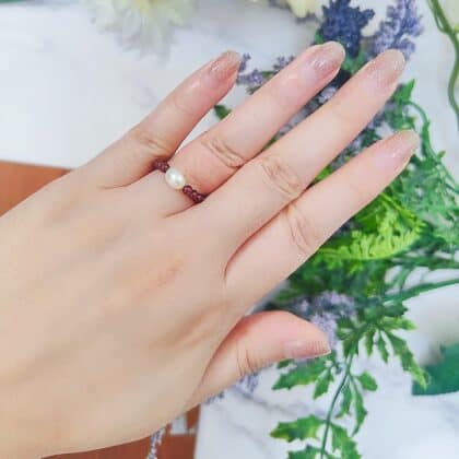 Garnet Freshwater Baroque Pearl Crystal Beaded Elastic Ring