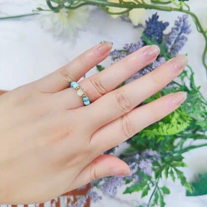 Turquoise Gold Plated Hematite Faceted Clear Quartz Crystal Beaded Elastic Ring