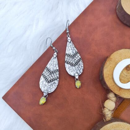 silver bohemian leaf statement earrings