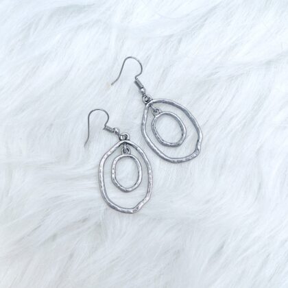 medium old silver rustic hoop earrings
