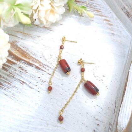 Oriental Red Jasper Crystal Dangle Earrings