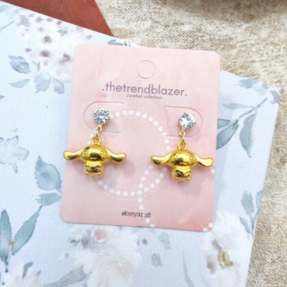 gold cinnamoroll diamond stud earrings