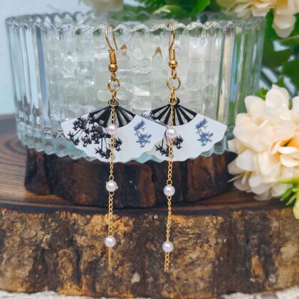 oriental fan pearl drop earrings