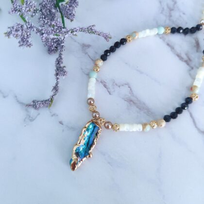 Koreite Electroplated Baroque Pearl Crystal Necklace