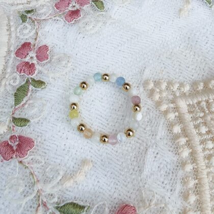 Rainbow Cat Eye Elastic Beaded Crystal Ring