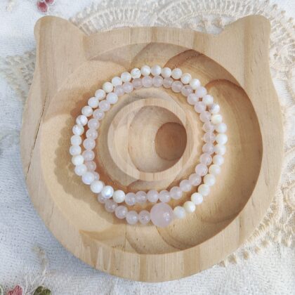 petite double rose quartz seashell crystal bracelet