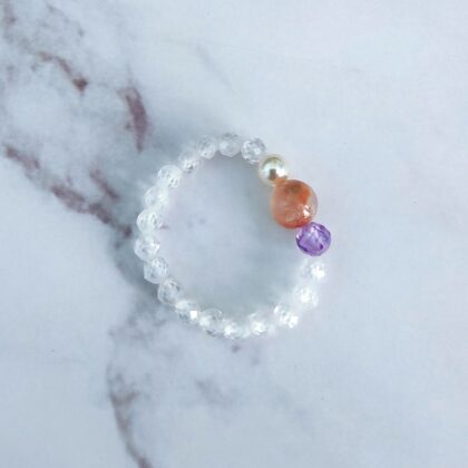 Sakura Agate White Zircon Elastic Beaded Crystal Ring