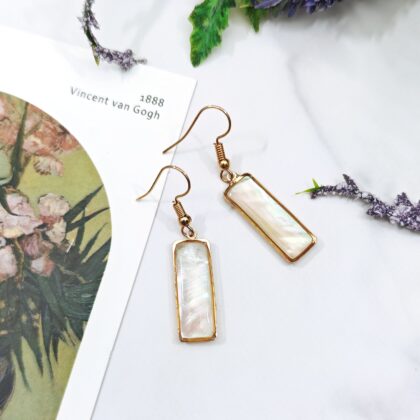 Gold Encased Iridescent Shell Drop Earrings