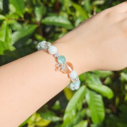 Angelite Clear Quartz Serene Clover Crystal Bracelet