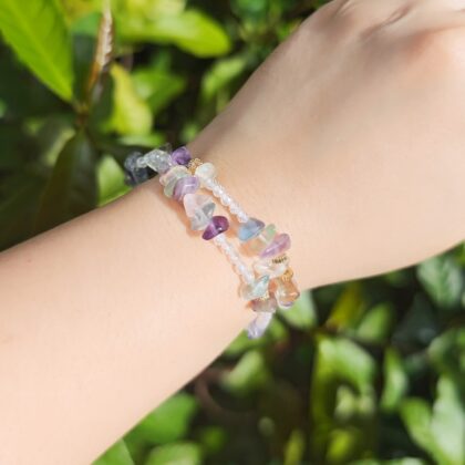 Fluorite Zircon Textured Sparkle Multilayer Crystal Bracelet