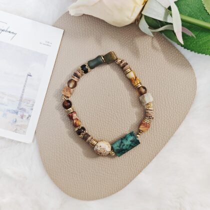 Green Turquoise Picasso Jasper Wild Spirit Crystal Bracelet