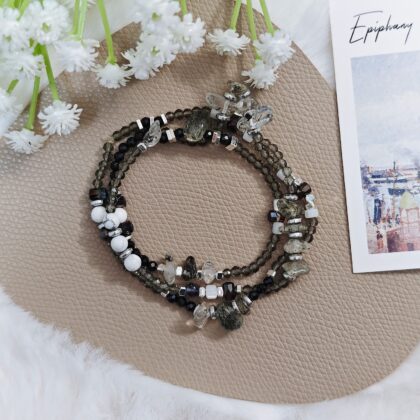 Black Rutile Quartz Glamour Aura Multilayer Crystal Bracelet