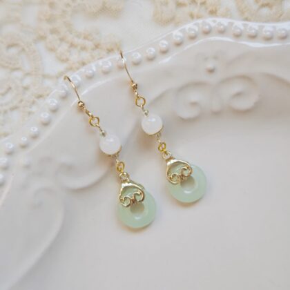 Jade Chalcedony Auspicious Halo Drop Earrings